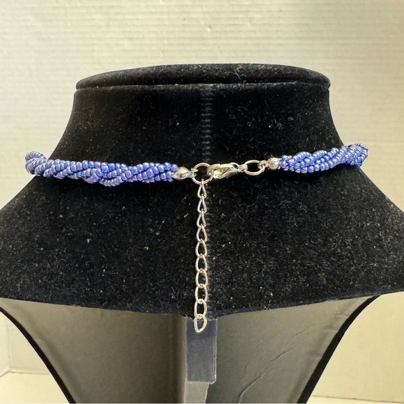 Art Glass Blue Hand Blown Glass Pendant With Seed Bead Multi-Strand Necklace - Picture 11 of 16